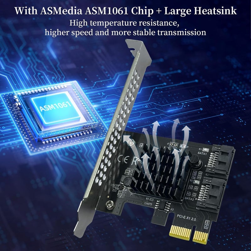 Xdingjiala PCIe to SATA3.0 Expansion Card - ASM1061 2-Port 1X Controller | 6Gbps High-Speed Transmission | Hot-Swappable | Compatible with SSD/Mobile Hard Drives | for Windows, Mac, Linux - Image 2